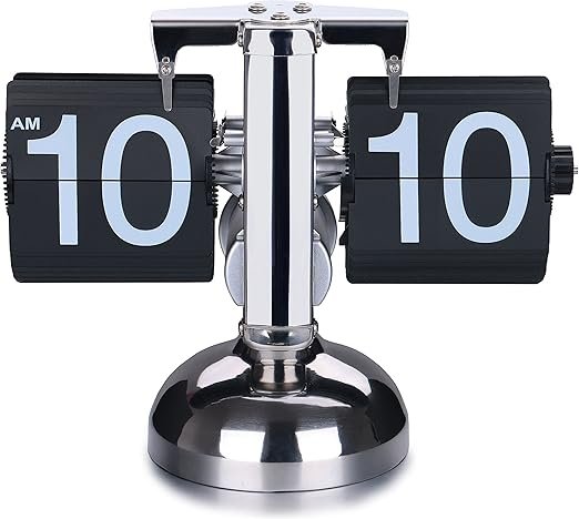 WoneNice Retro Digital Flip Down Clock -Battery Powered Internal Gear Operated Clock for Home & Offi